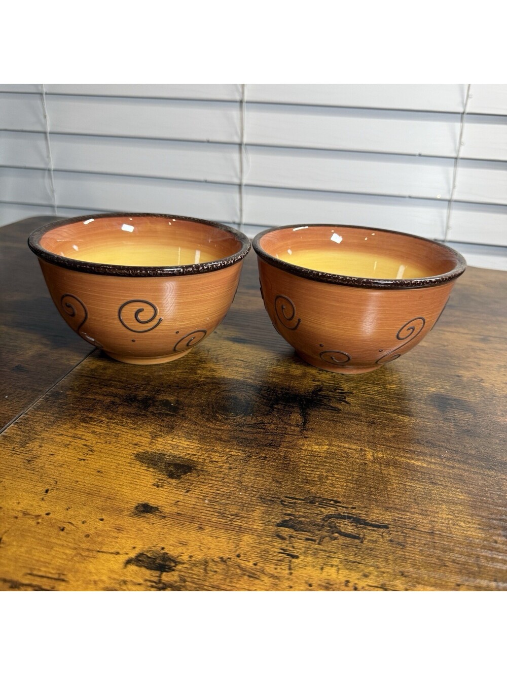 2 Tabletops Unlimited Ambrosia Orange Hand Painted Collection 6" Cereal Bowls